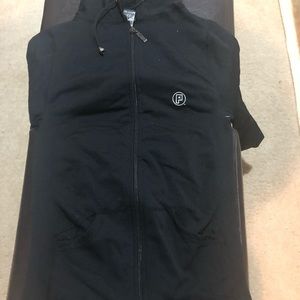 One size fits all women’s zip up hoodie.  Prepare to prepare on the back